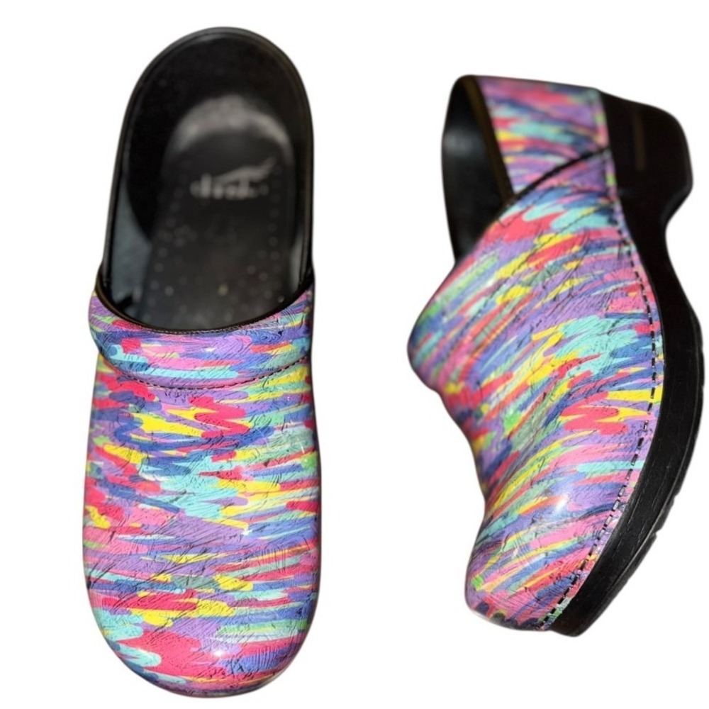 Dansko Colorful Scribble Marker Clogs sz 40 us 9.5-10 Excellent